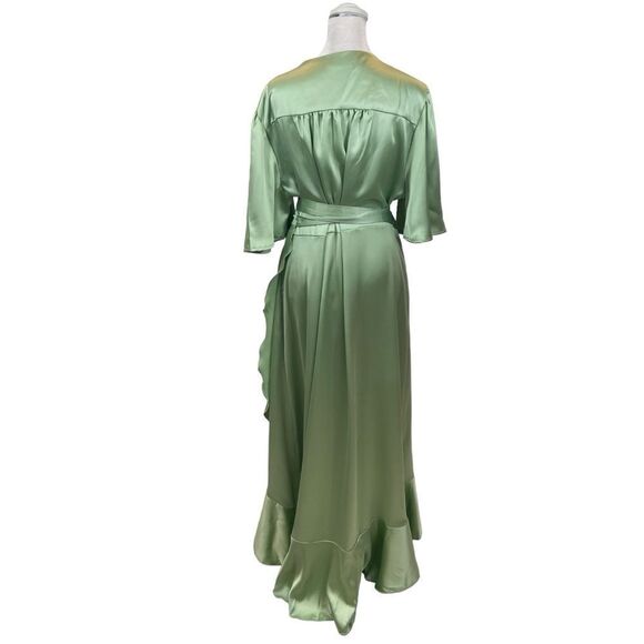 Ladies Flounce London long sleeve wrap maxi dress in light khaki Size 18 - Picture 8 of 14